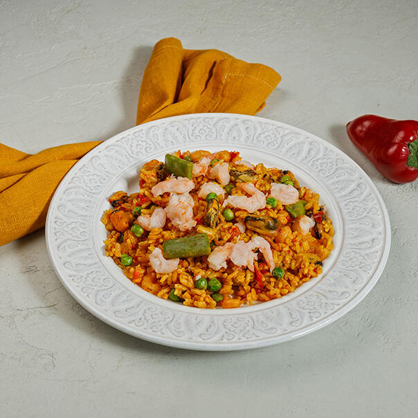 Милти: Паэлья с креветками и мидиями