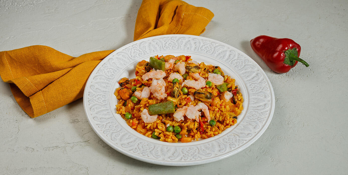 Милти: Паэлья с креветками и мидиями