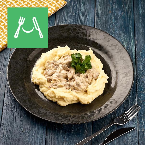 

Милти: Бефстроганов с пюре