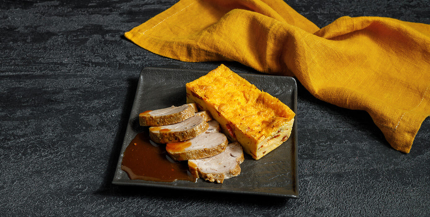 Милти: Вырезка из свинины со сливочной полентой и вялеными томатами (замороженная продукция)