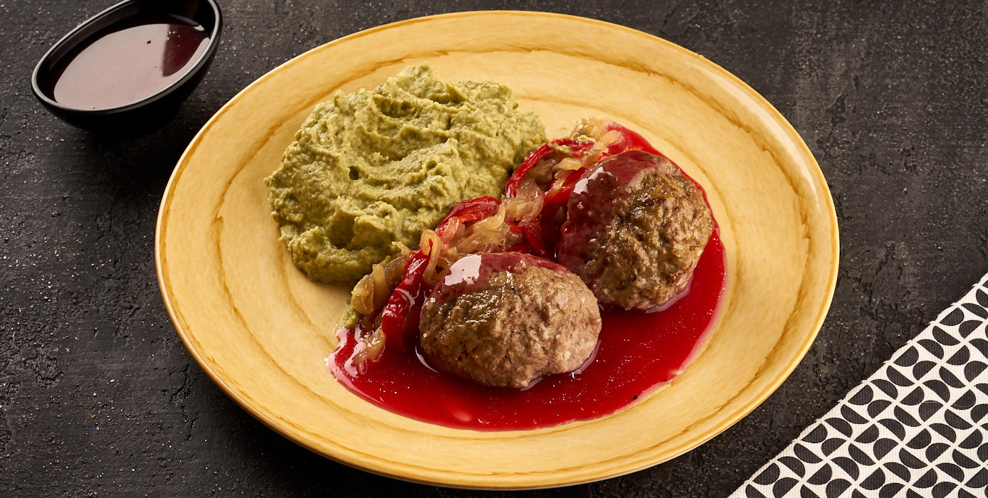 Милти: Тефтели с картофельным пюре со шпинатом