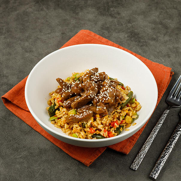 Милти: Имбирная говядина с рисом и овощами