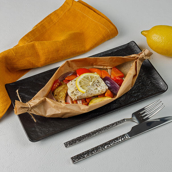 Милти: Филе трески запеченное с овощами в пергаменте