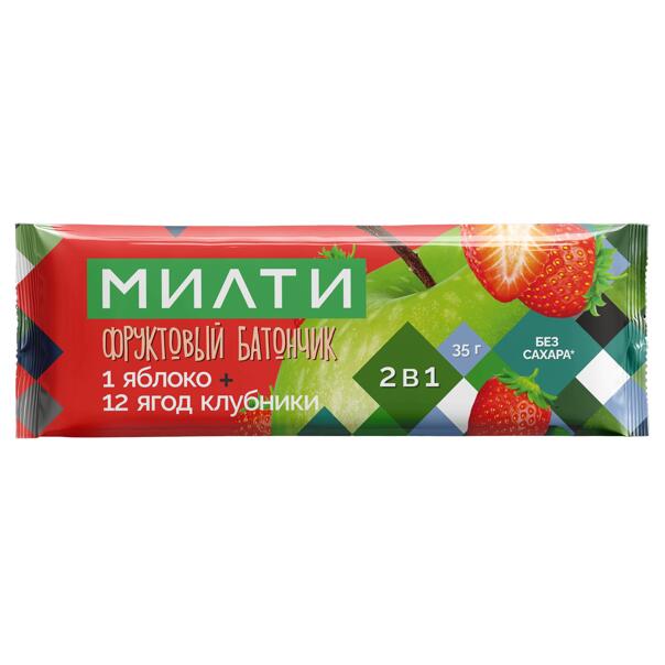 Милти: Фруктовый батончик «1 яблоко + 12 ягод клубники»