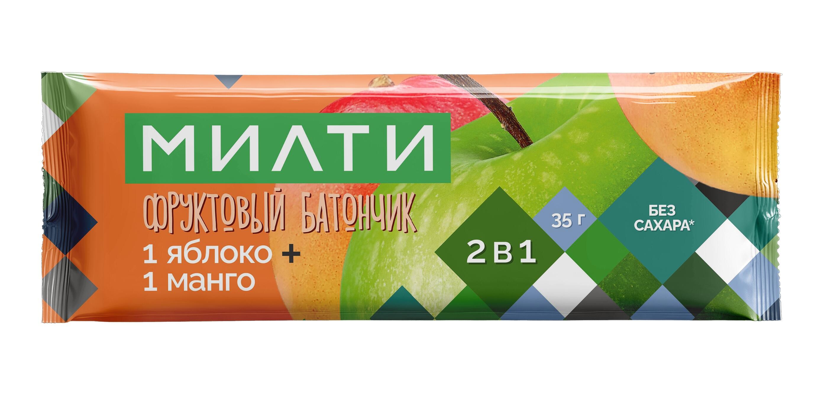 Милти: Фруктовый батончик «1 яблоко + 1 манго»