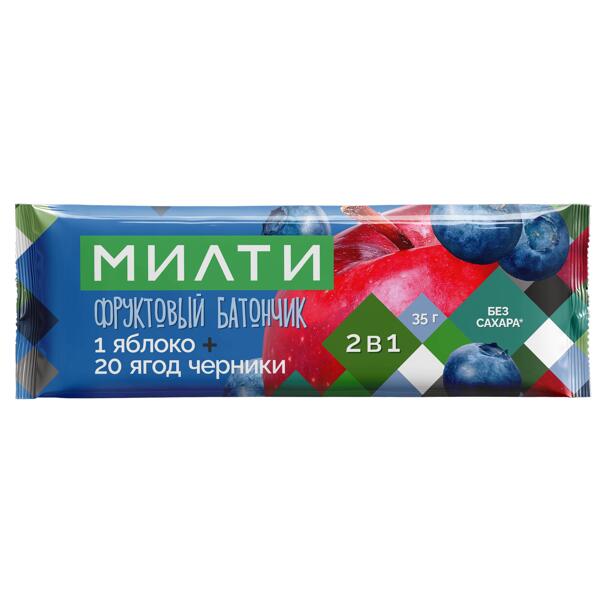 Милти: Фруктовый батончик «1 яблоко + 20 ягод черники»