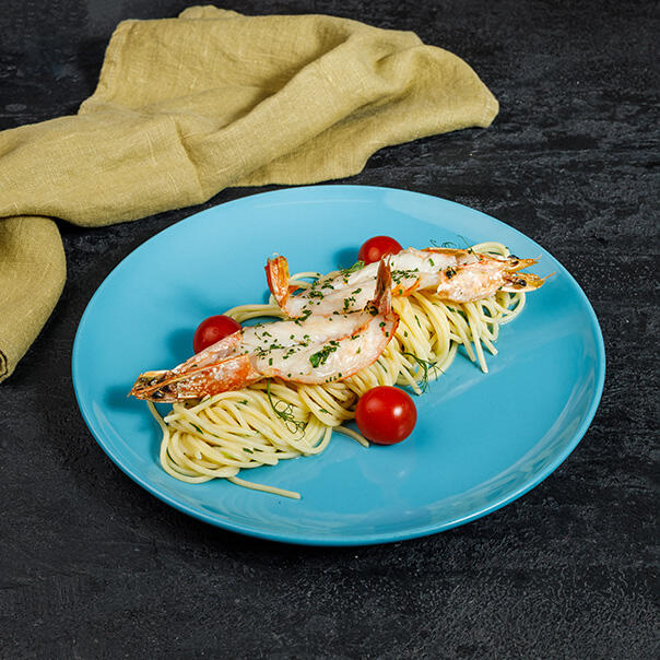 Милти: Креветки «бабочка» со спагетти оли олио